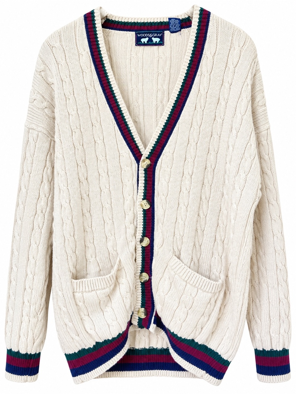 Vintage Woods & Gray Cotton Cable Knit Striped Grandpa Cardigan XL